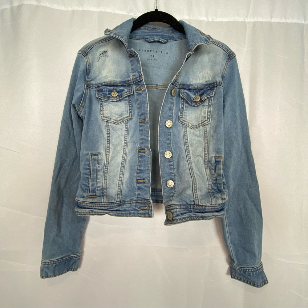 Aeropostale Cropped Jean Jacket Blue Distressed XS
